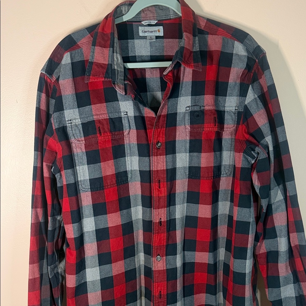 Carhartt Men's Red and Black Checkered Shirt